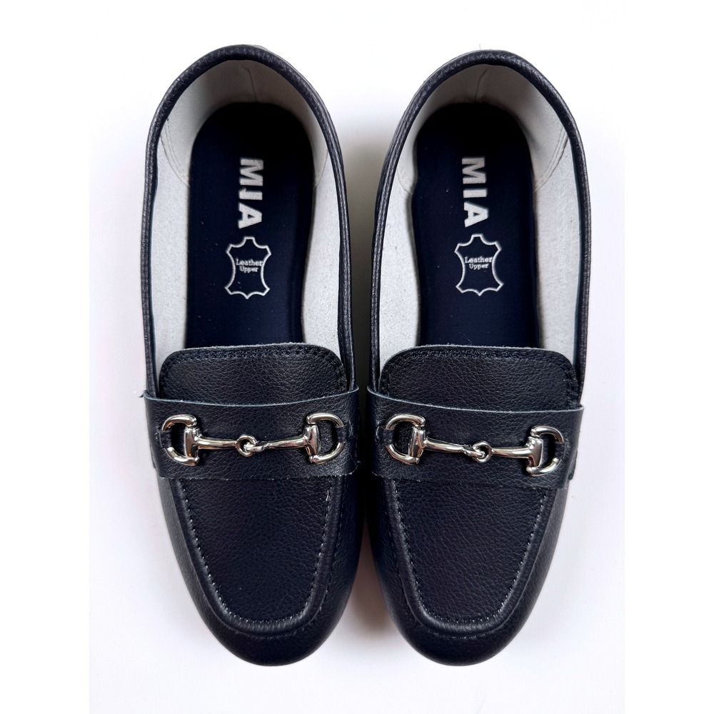 MIA Women's Navy Blue Leather Upper Loafer Flats with Horsebit Detail Size 6